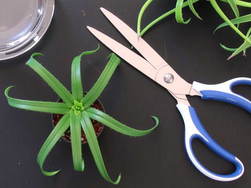 Spider Plant Propagation Tool Preparation: Disinfected Scissors and Containers