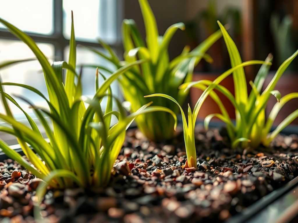 Chlorophytum light in winter: supplementary light when natural light insufficient Chlorophytum light in winter: supplementary light when natural light insufficient