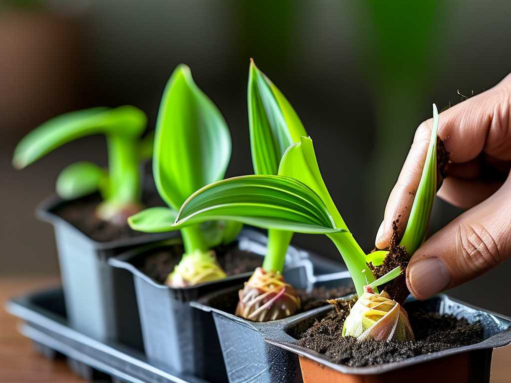 Chlorophytum leaf cutting propagation: transplanting method (gently insert into substrate) Chlorophytum leaf cutting propagation: transplanting method (gently insert into substrate)
