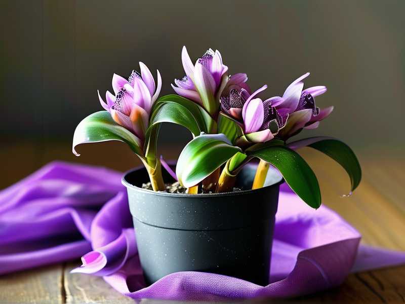 Purple leaf Chlorophytum care: winter warmth wrapping material (cotton cloth)