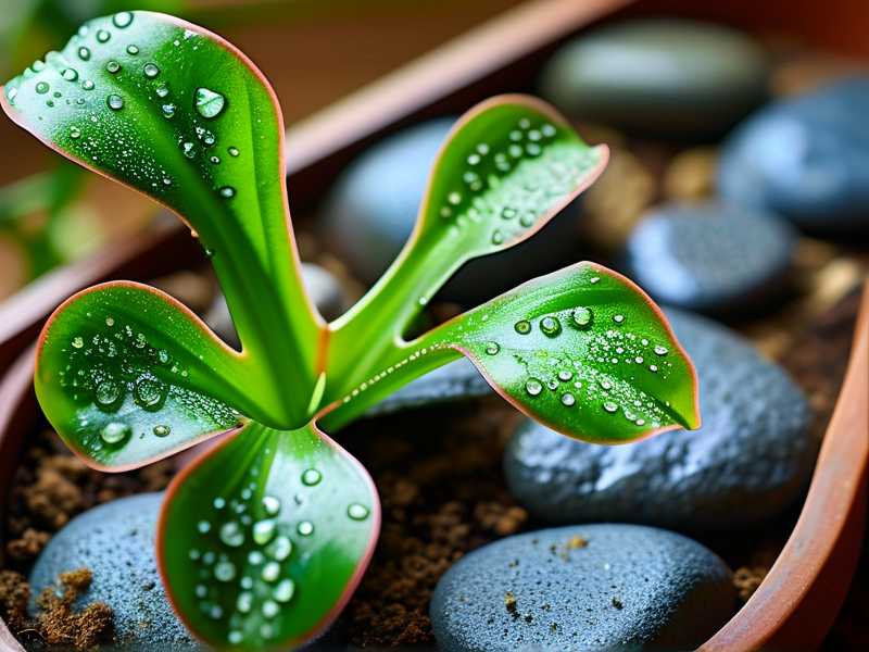 Spider plant leaf tip burn: tray humidification with wet stones