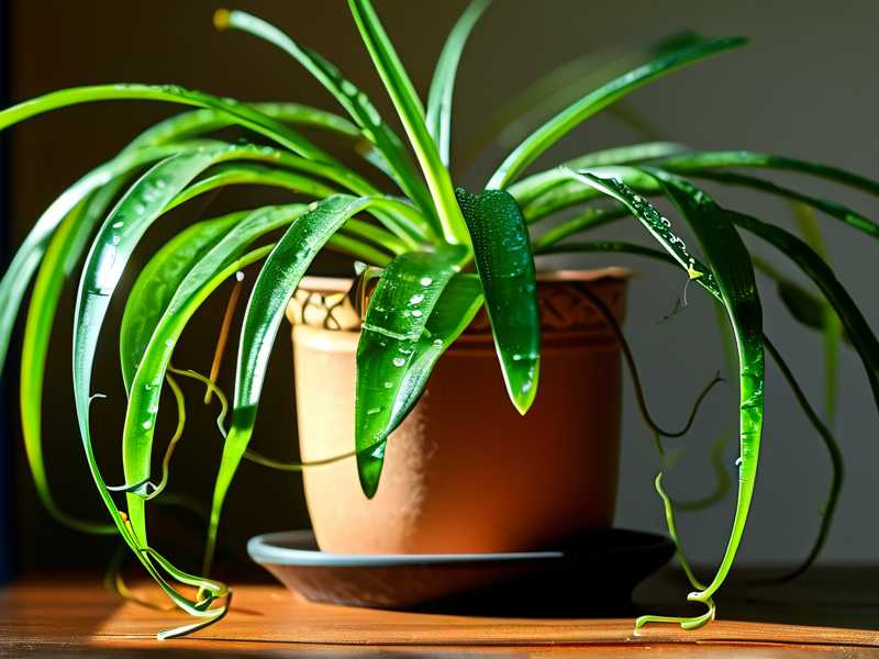 Spider plant drooping leaves: fertilization time for nutrient deficiency (evening)