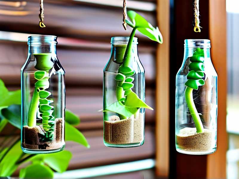 How to reuse clean glass bottles to train spider plant runners vertically upward(1) How to reuse clean glass bottles to train spider plant runners vertically upward(1)